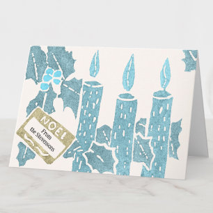 Carte Impression de Noël vintage sur linoléum Bougies Me