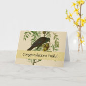 Carte Impression d'oiseau Grackle violet d'Audubon Botan (Fleur jaune)