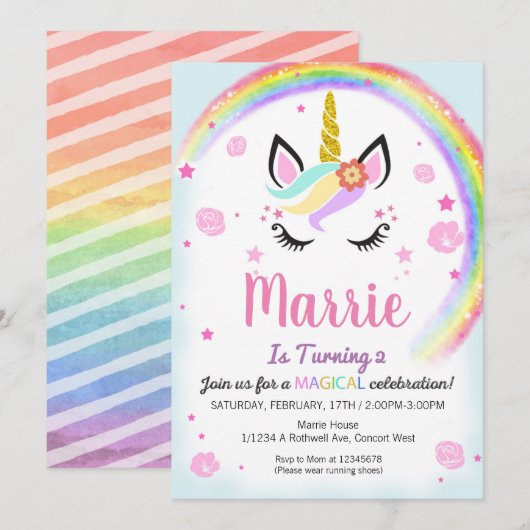 Carte impression unicorne (Devant / Derrière)