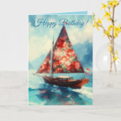 Carte Impressionniste Voilier Nautique Anniversaire (Fleur jaune)