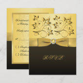 CARTE IMPRIMÉE RIBBON Noir, Gold RSVP (Devant / Derrière)