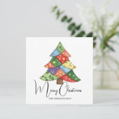 Carte Imprimés patchwork d'arbre de Noël personnalisés (Debout devant)