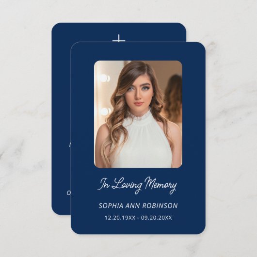 Carte In Love Memory Photo Funeral Blue Prayer Card (Devant / Derrière)
