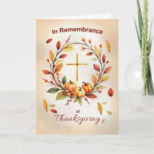 Carte In Remembrance Religious Thanksgiving Wreath Cross (Devant)