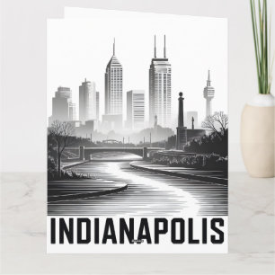 Carte Indianapolis Indiana Skyline Noir et Blanc en Grav