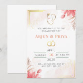 Carte indienne d'invitation de Fiançailles Floral (Devant / Derrière)