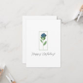 Carte Indigo Blue, Aquarelle verte Fleur Abstraite (Devant/Arrière en situation)