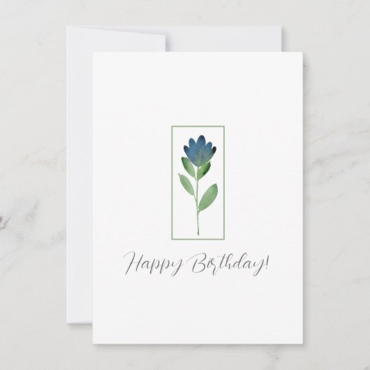 Carte Indigo Blue, Aquarelle verte Fleur Abstraite (Devant)