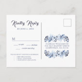 Carte Indigo Floral RSVP de minuit avec choix de r (Dos)