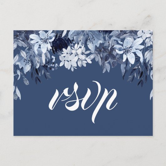 Carte Indigo Floral RSVP de minuit avec choix de r (Devant)