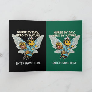 Carte Infirmière abeille héros rétro dessin animé médica