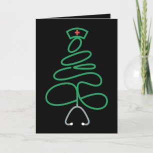 Carte Infirmière de Noël Stéthoscope Arbre Chapeau de Pè
