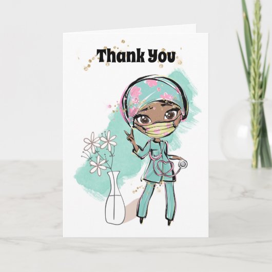 Carte Infirmière merci illustration chirurgien fleurs pa (Devant)