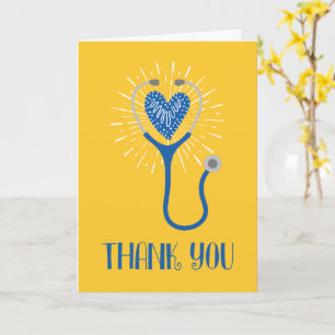 Carte Infirmière Merci Stethoscope bleu jaune Merci