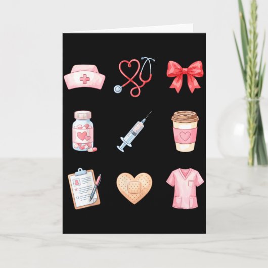 Carte Infirmière rose Saint-Valentin Stéthoscope Blouse (Devant)