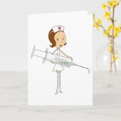 Carte Infirmière traditionnelle avec seringue comiquemen (Fleur jaune)