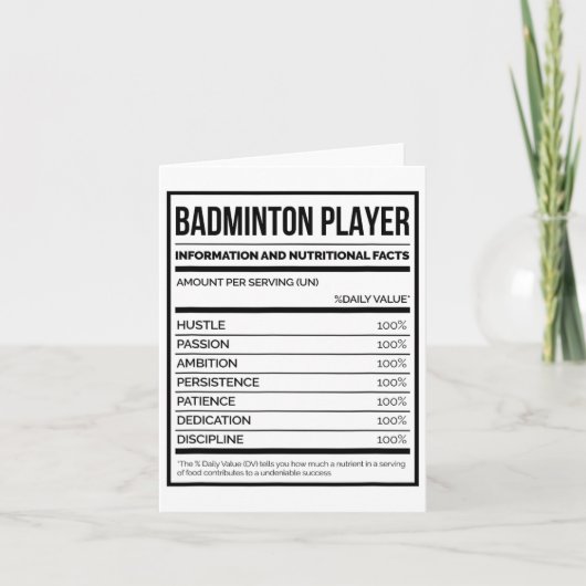 Carte Information Du Joueur De Badminton Et Faits Nutrit (Devant)