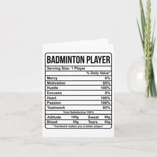 Carte Information Du Joueur De Badminton Et Faits Nutrit (Devant)