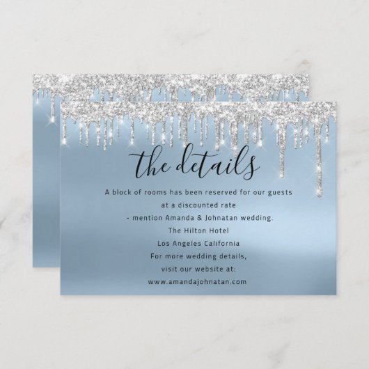 Carte informative de mariage bleue (Devant / Derrière)