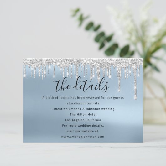 Carte informative de mariage bleue (Debout devant)