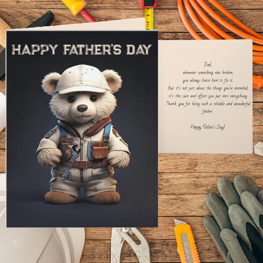 Carte Ingénieur mignon Teddy Bear Handy Papa Fête des pè