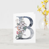 Carte Initiale B Monogramme Floral Bleu (Fleur jaune)