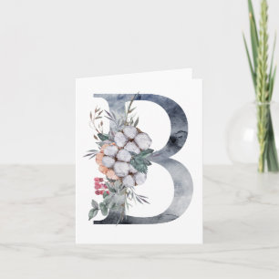 Carte Initiale B Monogramme Floral Bleu
