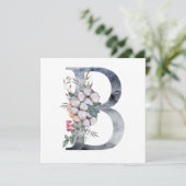 Carte Initiale B Monogramme Floral Bleu (Debout devant)
