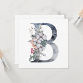 Carte Initiale B Monogramme Floral Bleu (Devant/Arrière en situation)