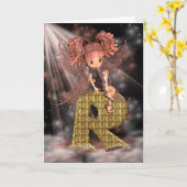 Carte initiale d'anniversaire R, jolie petite fée (Fleur jaune)