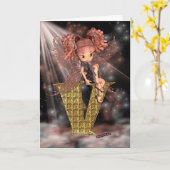 Carte initiale d'anniversaire V, jolie petite fée (Fleur jaune)