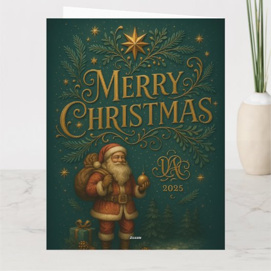 Carte Initiale dorée A avec un Père Noël et une couronne (Dos)