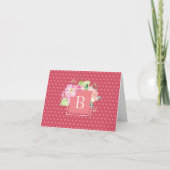 Carte Initiale Monogrammée Points Roses & Floral Corail (Devant)