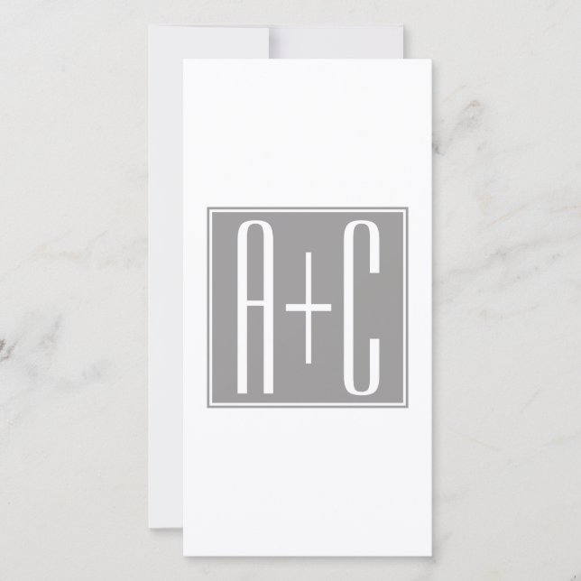 Carte Initiales de couple modifiables | Blanc et gris (Devant)