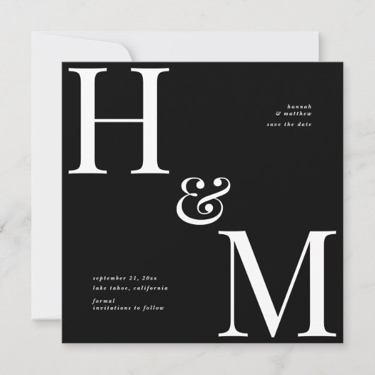 Carte Initiales de typographie moderne pour mariage à la (Devant)