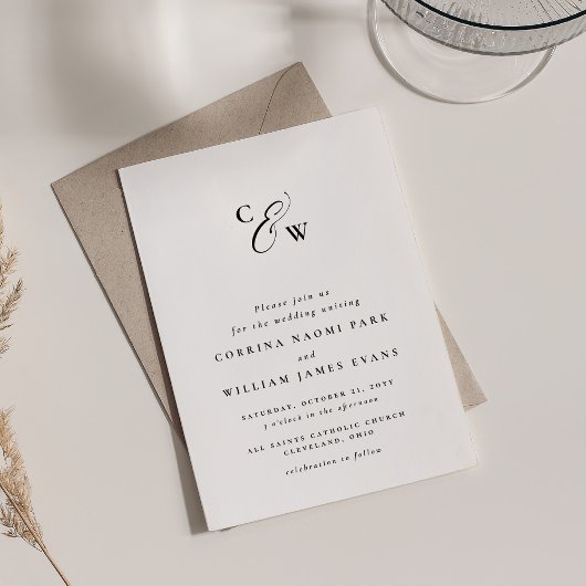 Carte Initiales élégantes minimes noir et blanc