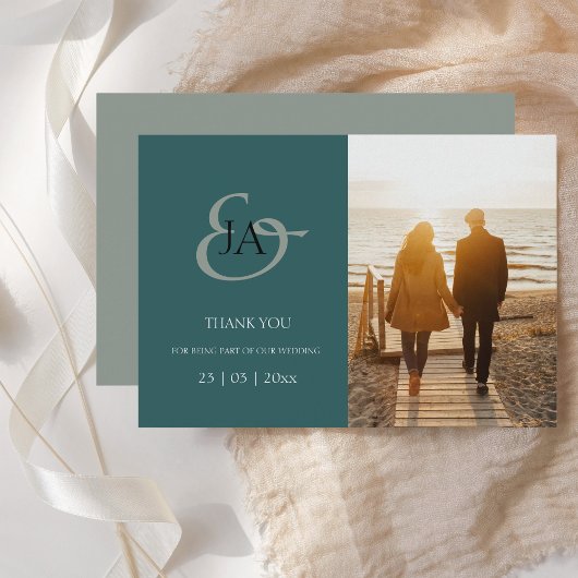 Carte Initiales Emeraude moderne Mariage photo