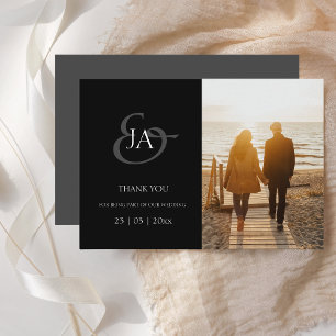 Carte Initiales noires modernes Photo Mariage Merci