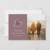 Carte Initiales violettes modernes Photo Mariage Merci (Devant)