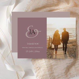 Carte Initiales violettes modernes Photo Mariage Merci