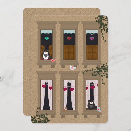 Carte Inséparables et chats Brownstone Windows Valentine (Devant / Derrière)