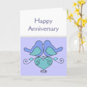 Carte Inséparables  Oiseaux d'anniversaire avec cœur flo (Fleur jaune)