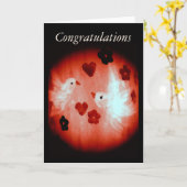 Carte Inséparables rouges de coeurs de colombes blanches (Fleur jaune)