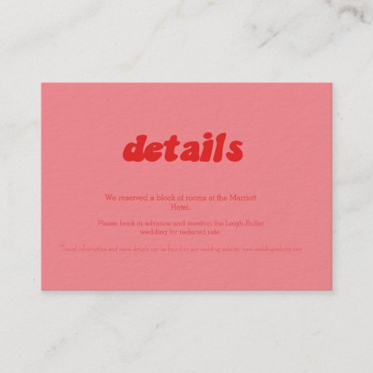 Carte Intimate Retro Pink & Red Mariage Détails (Devant)