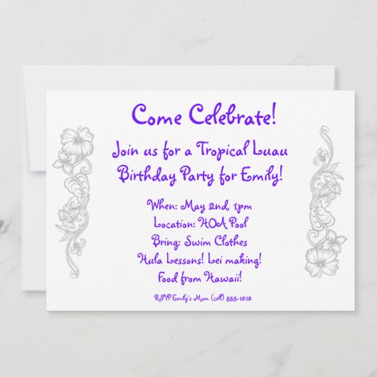 Carte Invitation Aloha Honeys Luau (Dos)