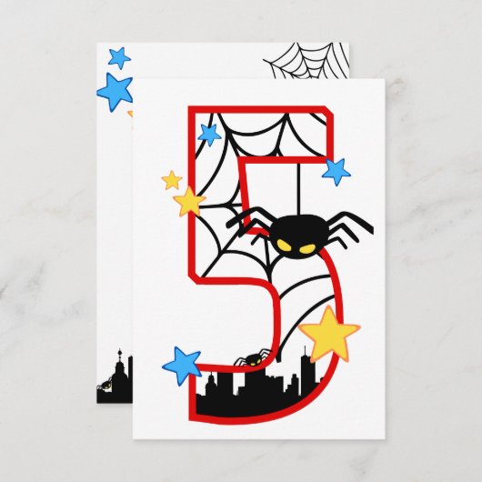 Carte invitation anniversaire 5 ans spider (Devant / Derrière)