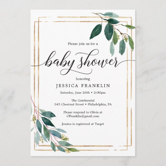 Carte Invitation Baby shower vert (Devant)
