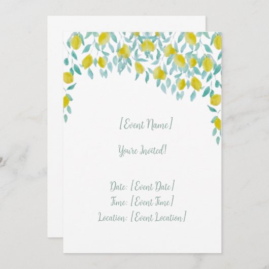 Carte Invitation citron (Devant / Derrière)