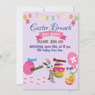 Carte invitation de Brunch et Chasse aux Oeufs de