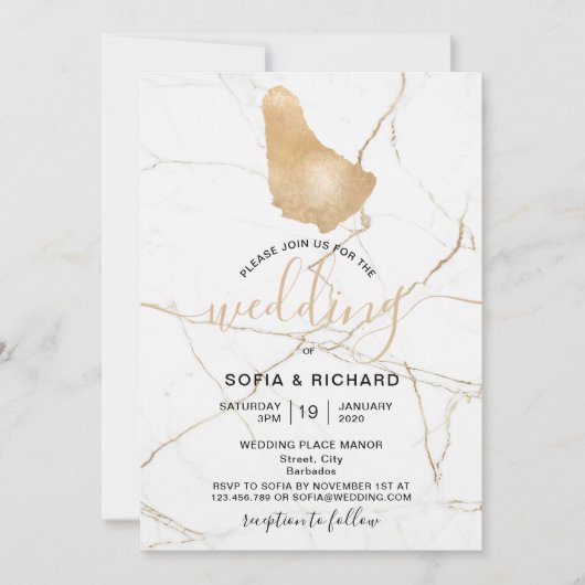Carte Invitation Destination de Mariage Barbade Or (Devant)